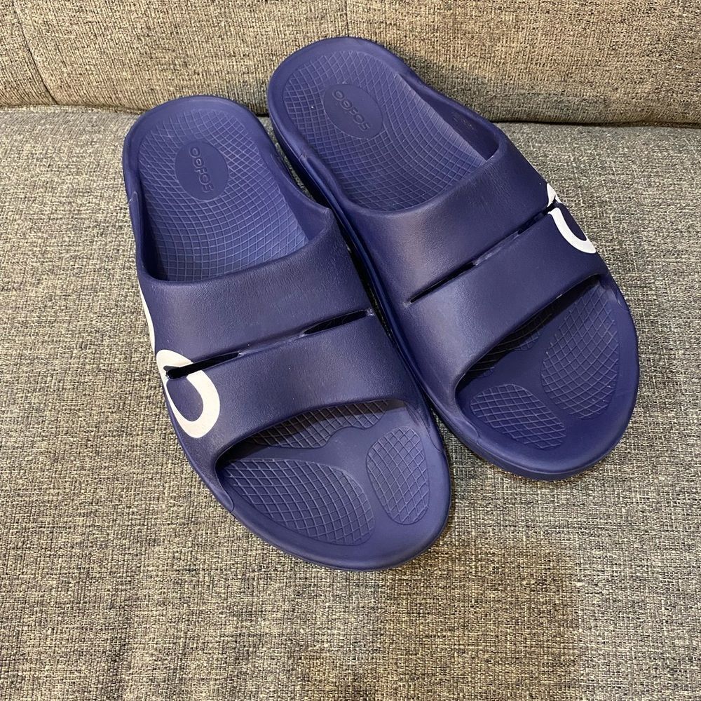 OOFOS Navy Blue Slide Sandals Men Size 11